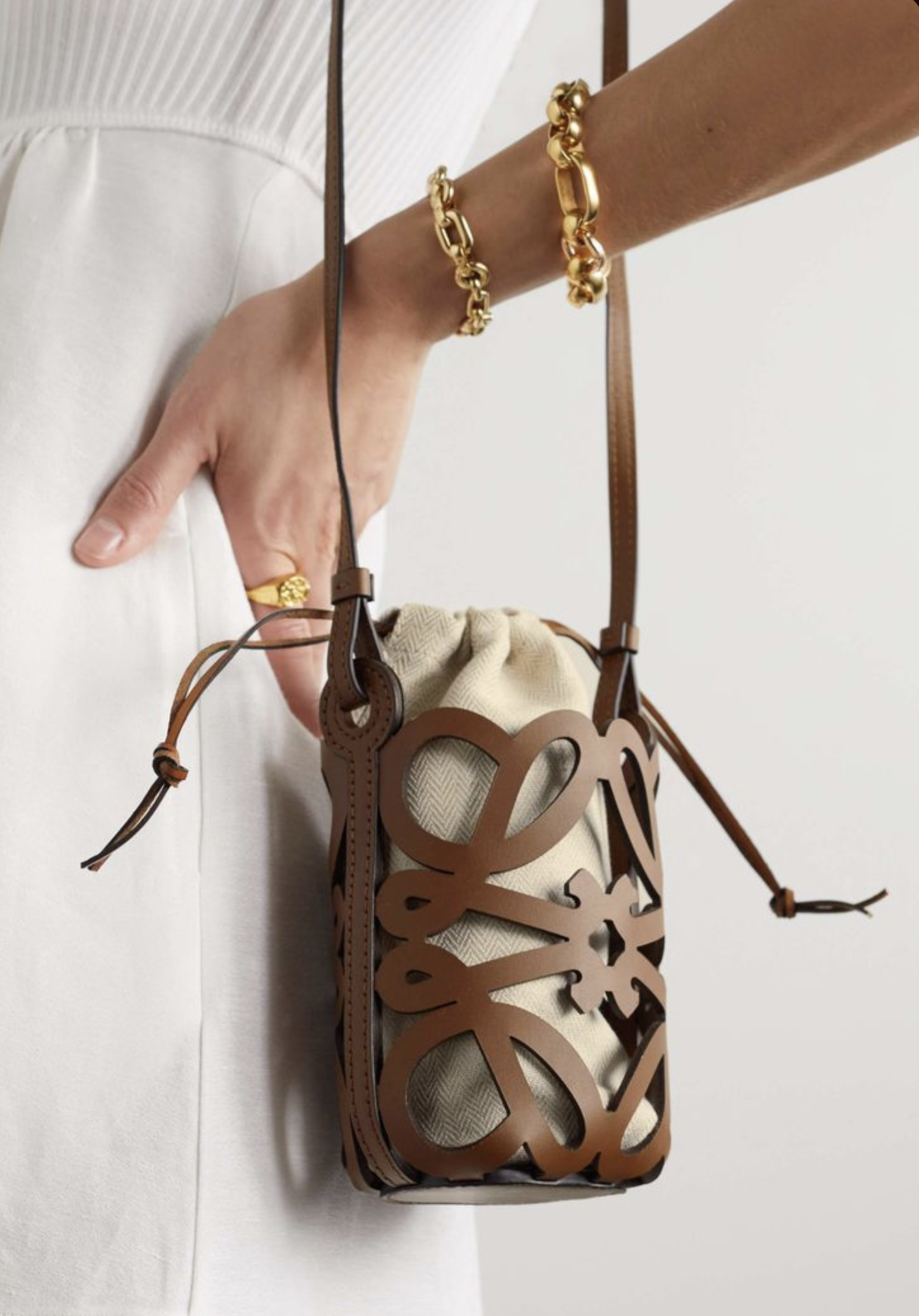 Leather and Fabric Shoulder Bag