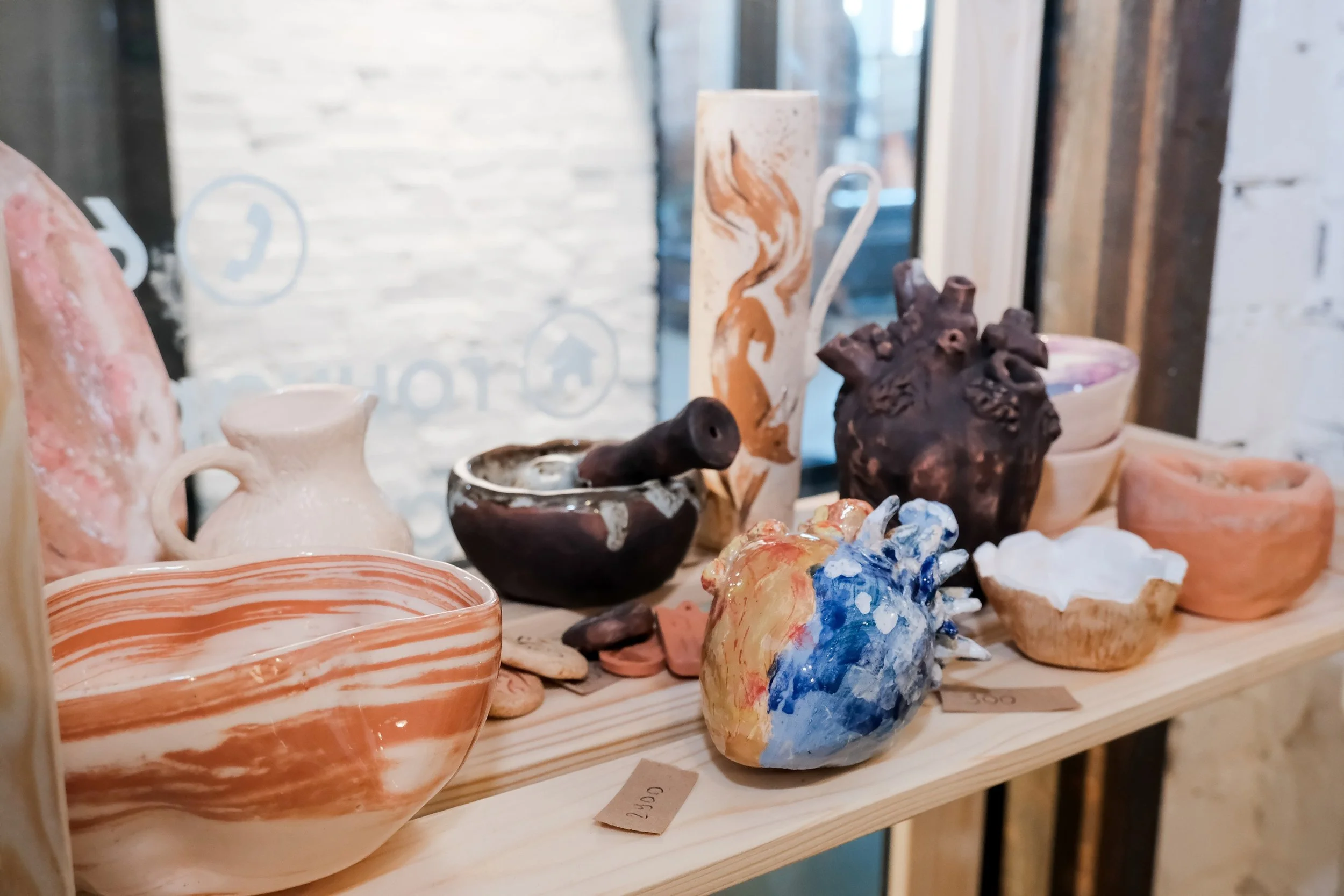 Pottery studio Munger Place cozy studio with tools and clay materials