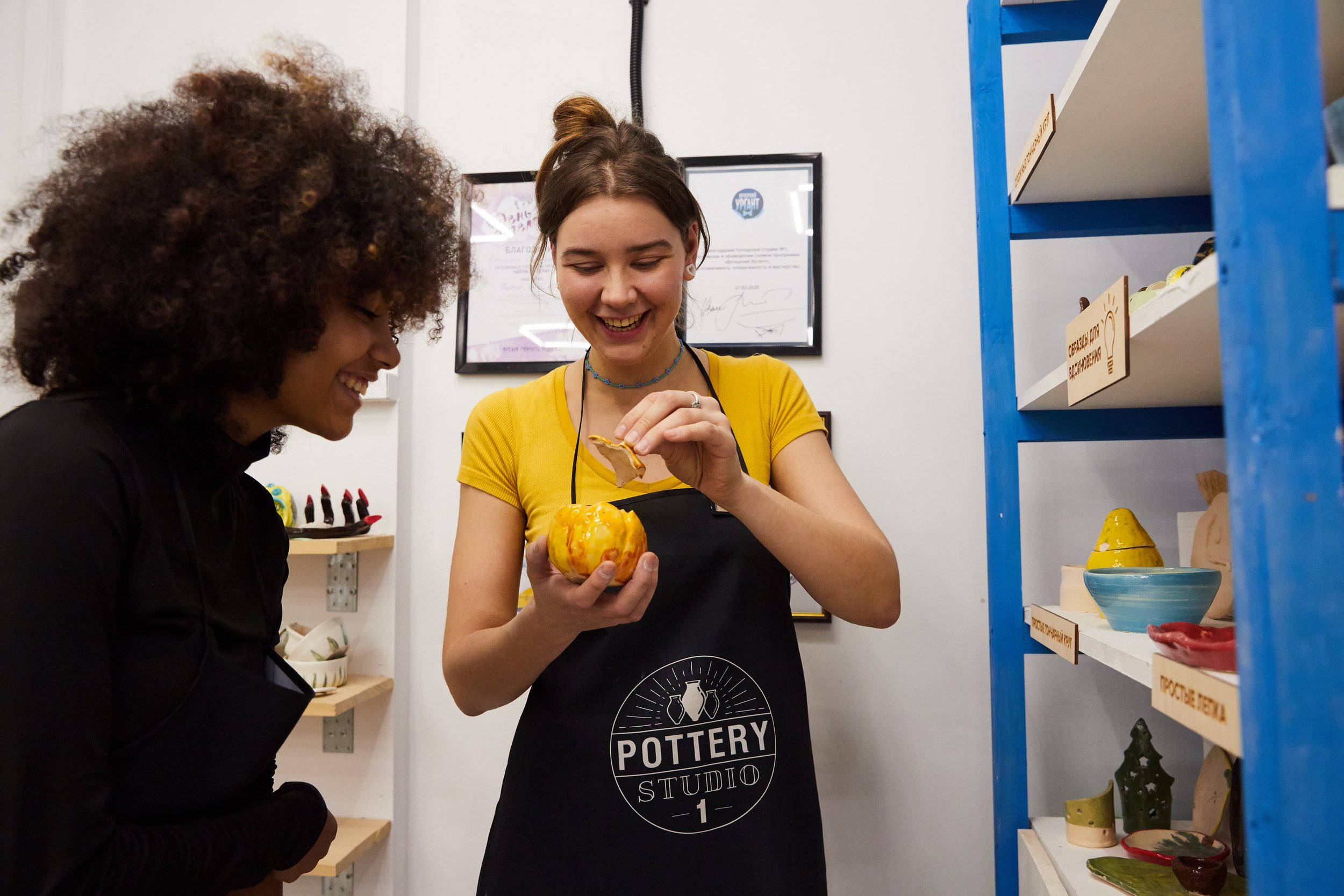 Pottery studio Munger Place interior with pottery wheels and creative workspace