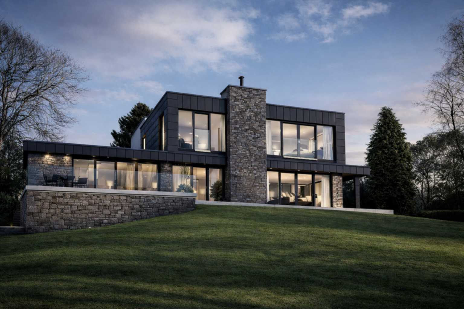 new modern zinc / stone home stirling