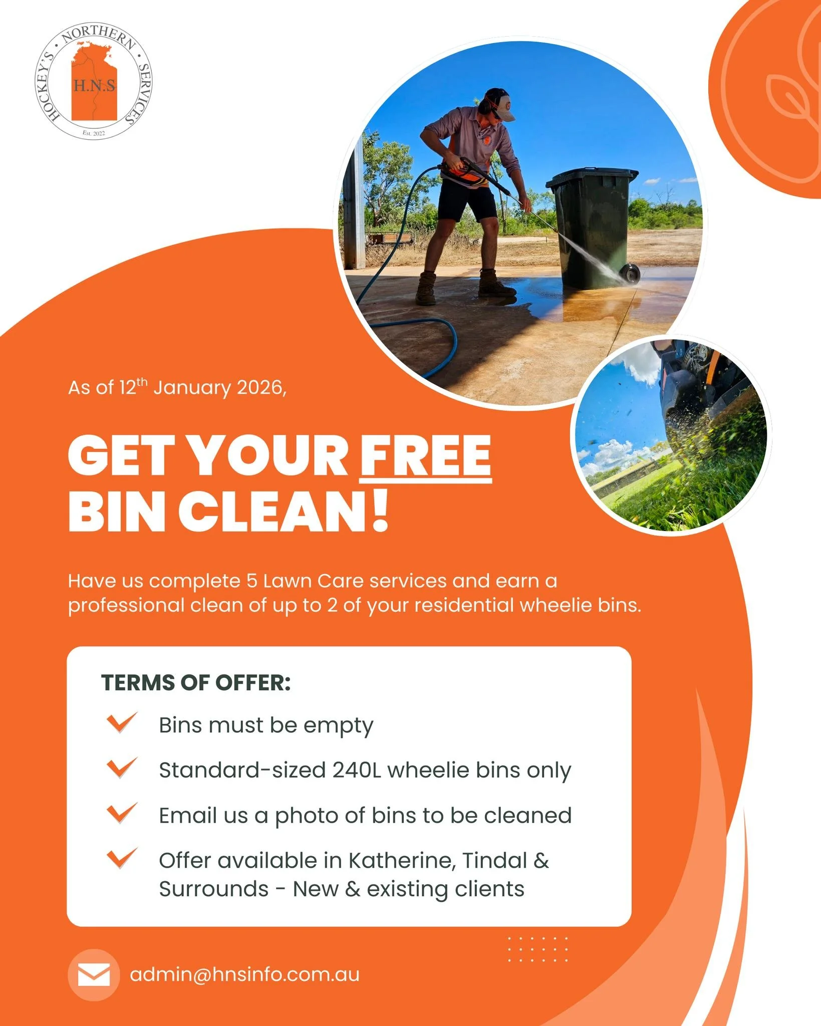 Offer of the year, and it's only January! ✅

To say thank you to our loyal customers, we&rsquo;re rolling out a new limited-time offer. As of 12th January, 2026 - Complete 5 Lawn Care services &amp; Receive a FREE bin clean 🧼 (up to 2 standard wheel