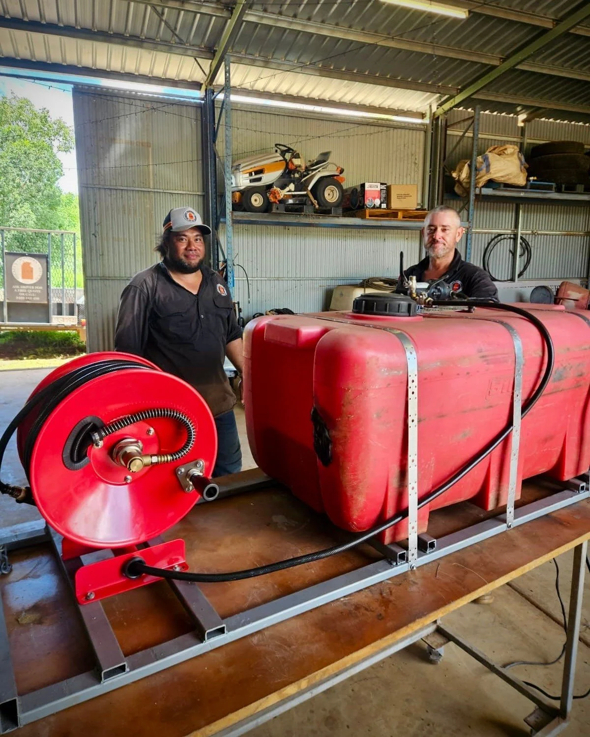 🌧️ Rainy days don&rsquo;t stop progress! 🔧💪

Recently the weather had us stuck at base in the shed, so Michael &amp; Ryan kicked off a custom fabrication job &mdash; building a strong, purpose-built steel frame for our chemical spray unit 🧪🚜

De