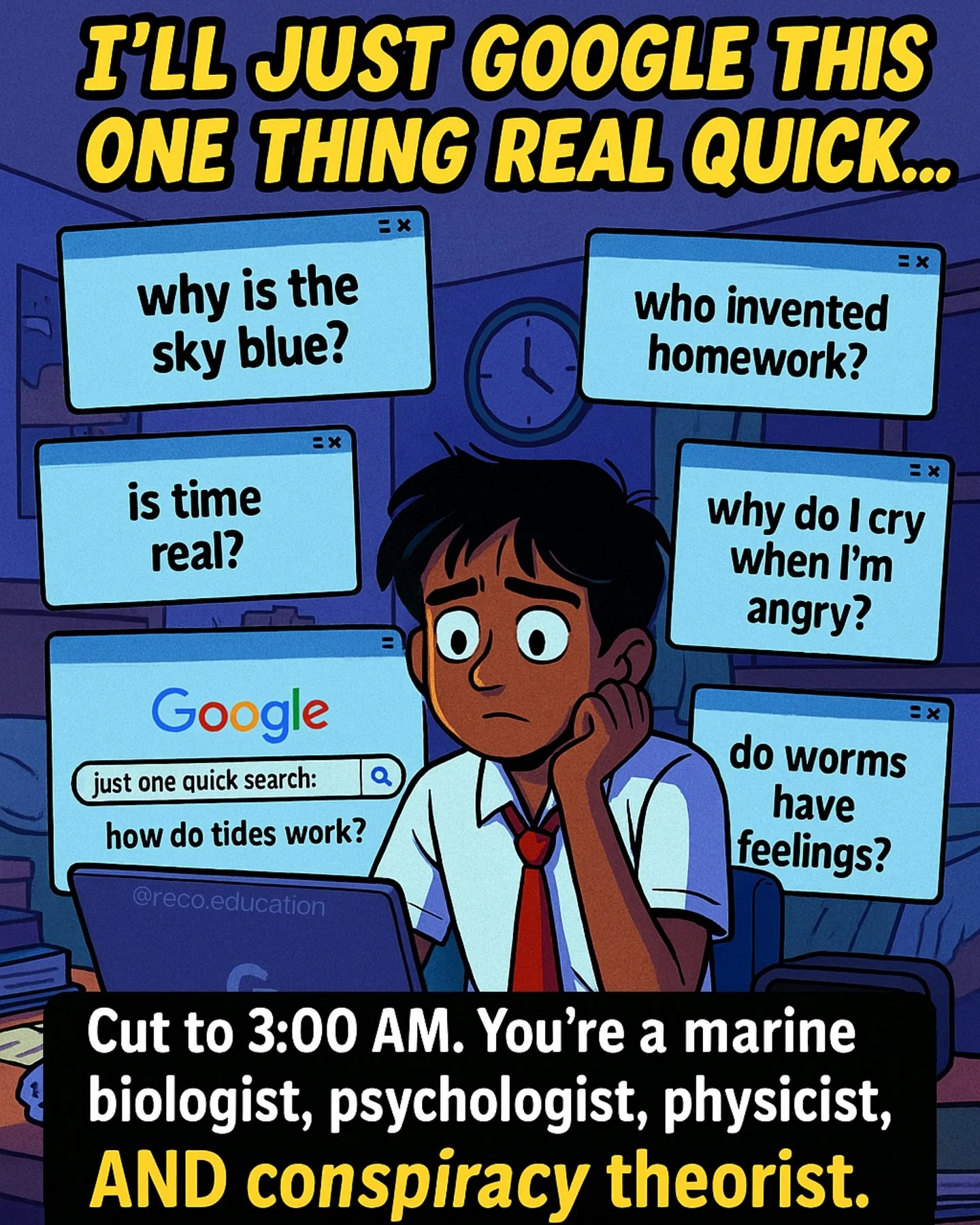 Me: I&rsquo;ll just Google one thing real quick.
Also me: It&rsquo;s 3AM. I haven&rsquo;t touched my homework. But I do know why giraffes barely sleep and why we can&rsquo;t tickle ourselves.
Sidequest: unlocked. 💀

👇 Drop the weirdest thing you&rs