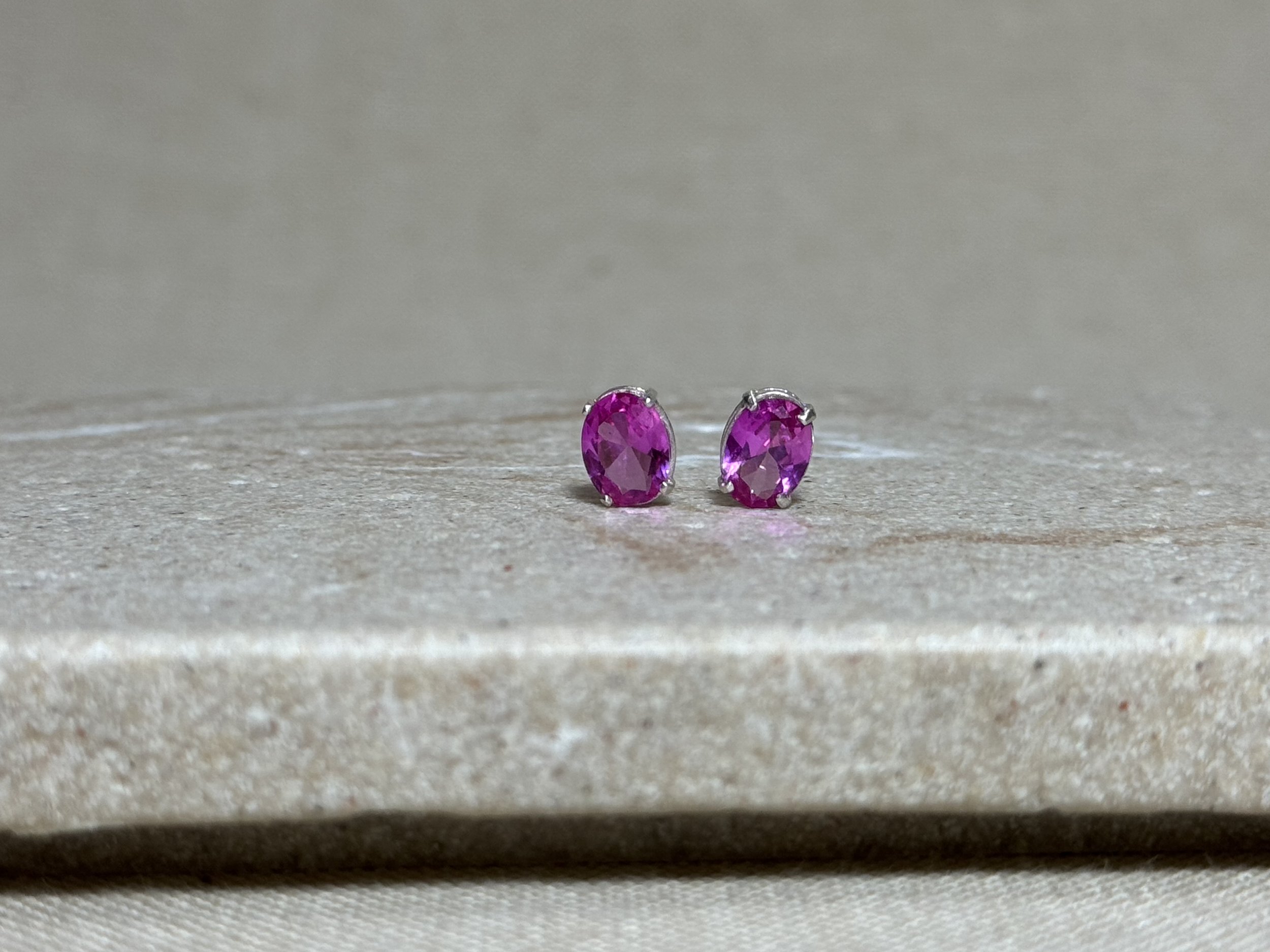 Pink Ruby Oval Studs