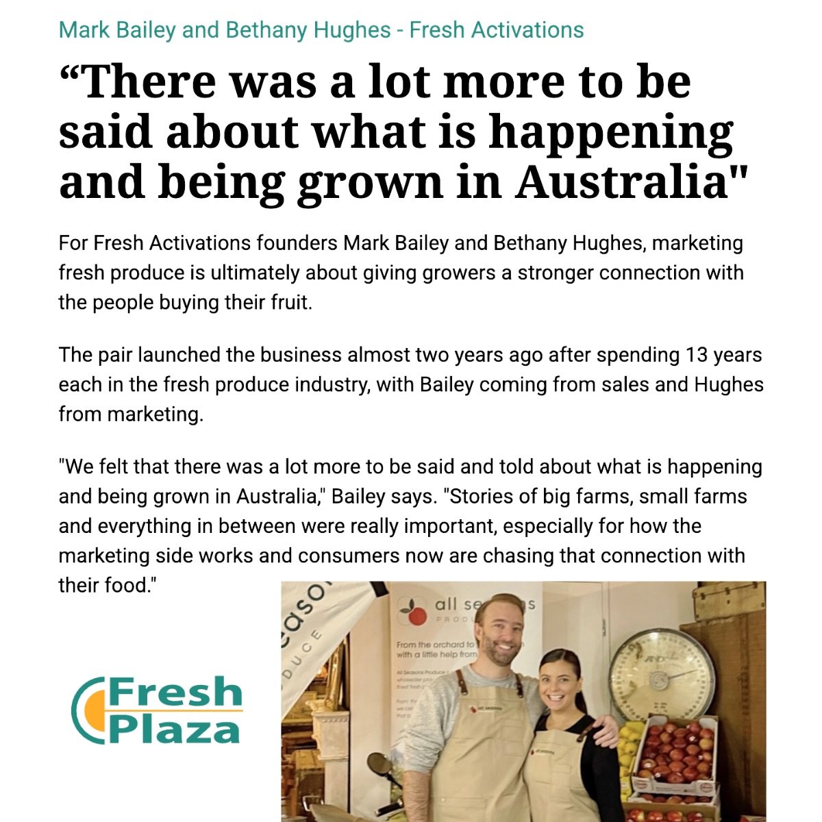 Industry news: Telling Australia&rsquo;s growing story @freshplaza 

A little feature we&rsquo;re pretty proud of!🍃

FreshPlaza recently sat down with us to chat about why we started Fresh Activations and something we&rsquo;re incredibly passionate 