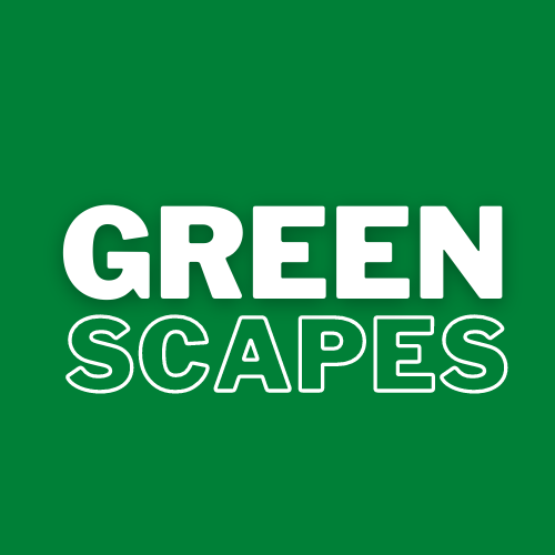 Green background with the text 'GREEN SCAPES' in bold white and outlined letters.