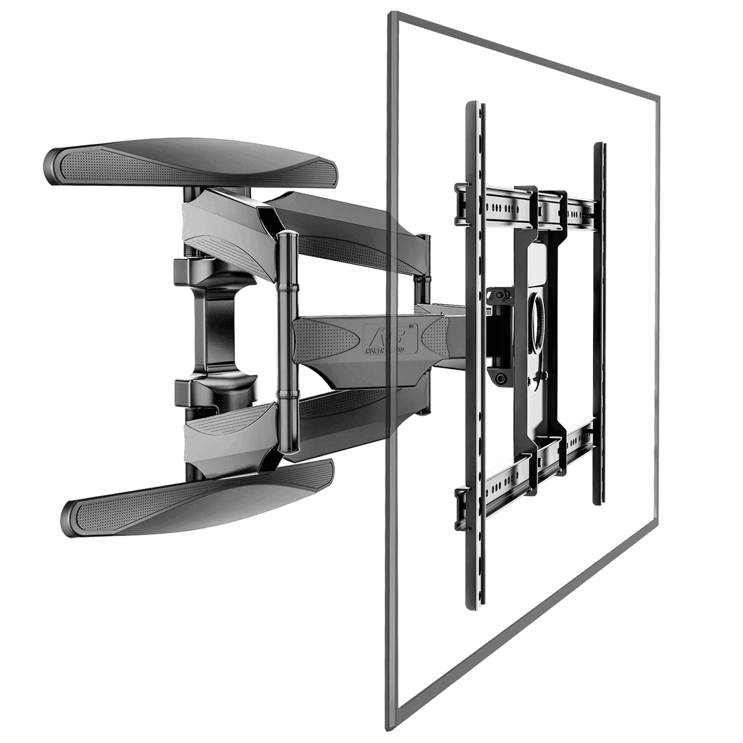 A flat-screen TV mount with an articulating arm attached, showing the mounting bracket and the TV wall plate.