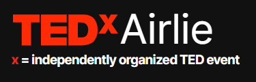 TEDxAirlie logo, with TEDx in red and Airlie in white on a black background