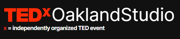 TEDxOaklandStudio logo, with TEDx in red and Oakland Studio in white on a black background