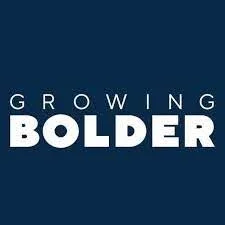Growing Bolder logo, with white text and a dark blue background