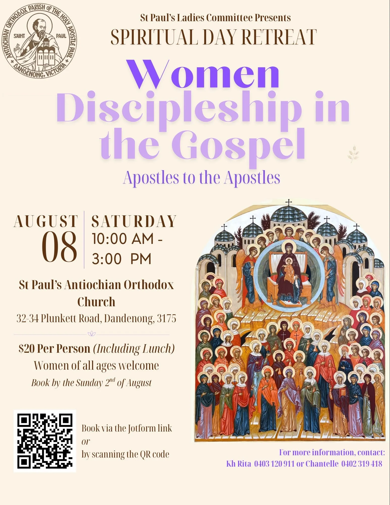 Ladies Spiritual Day Retreat- 
‘Women Discipleship in the Gospel- Apostles to the Apostles’ 💜

Join us in exploring the incredible role of women in the Gospel and reflect on what it means to be disciples of Christ today.

🗓️ Saturday, 8 August | 10