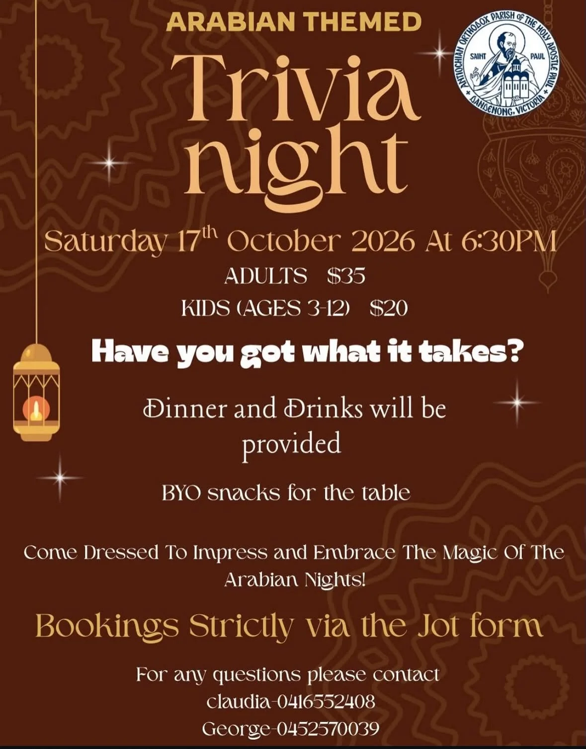 Trivia night is creeping up, so I just wanted to check in and see who is coming! 

If you’re planning on coming, please make sure you book your spot and encourage your friends, family and any new families to come along too! we’d love to see everyone 
