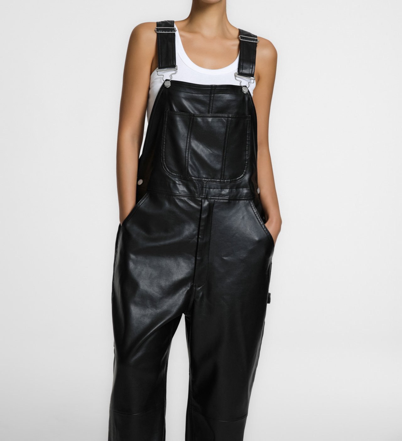 Oversized Faux Leather Dungarees