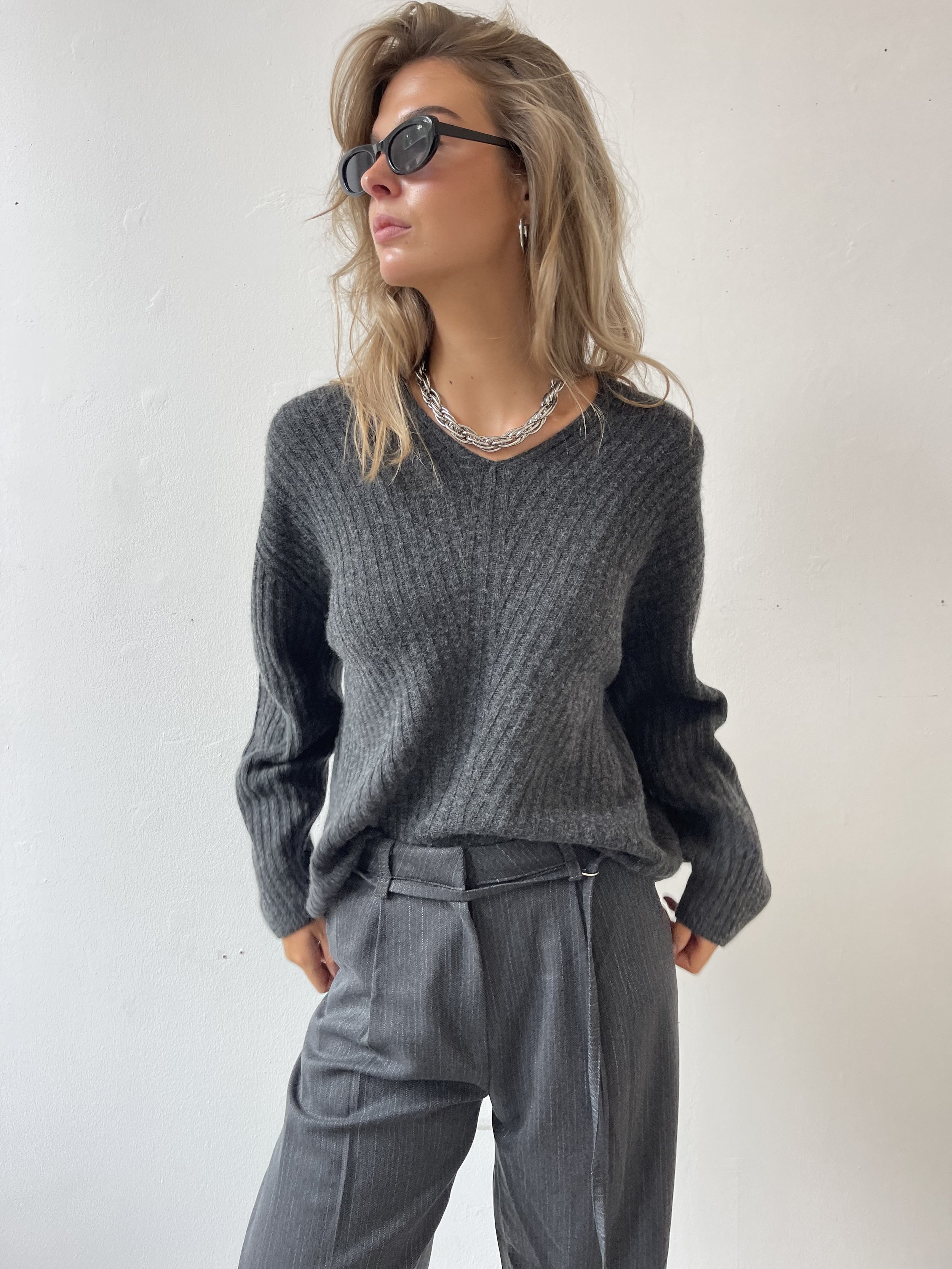 Pinstripe Suit Pants, Charcoal