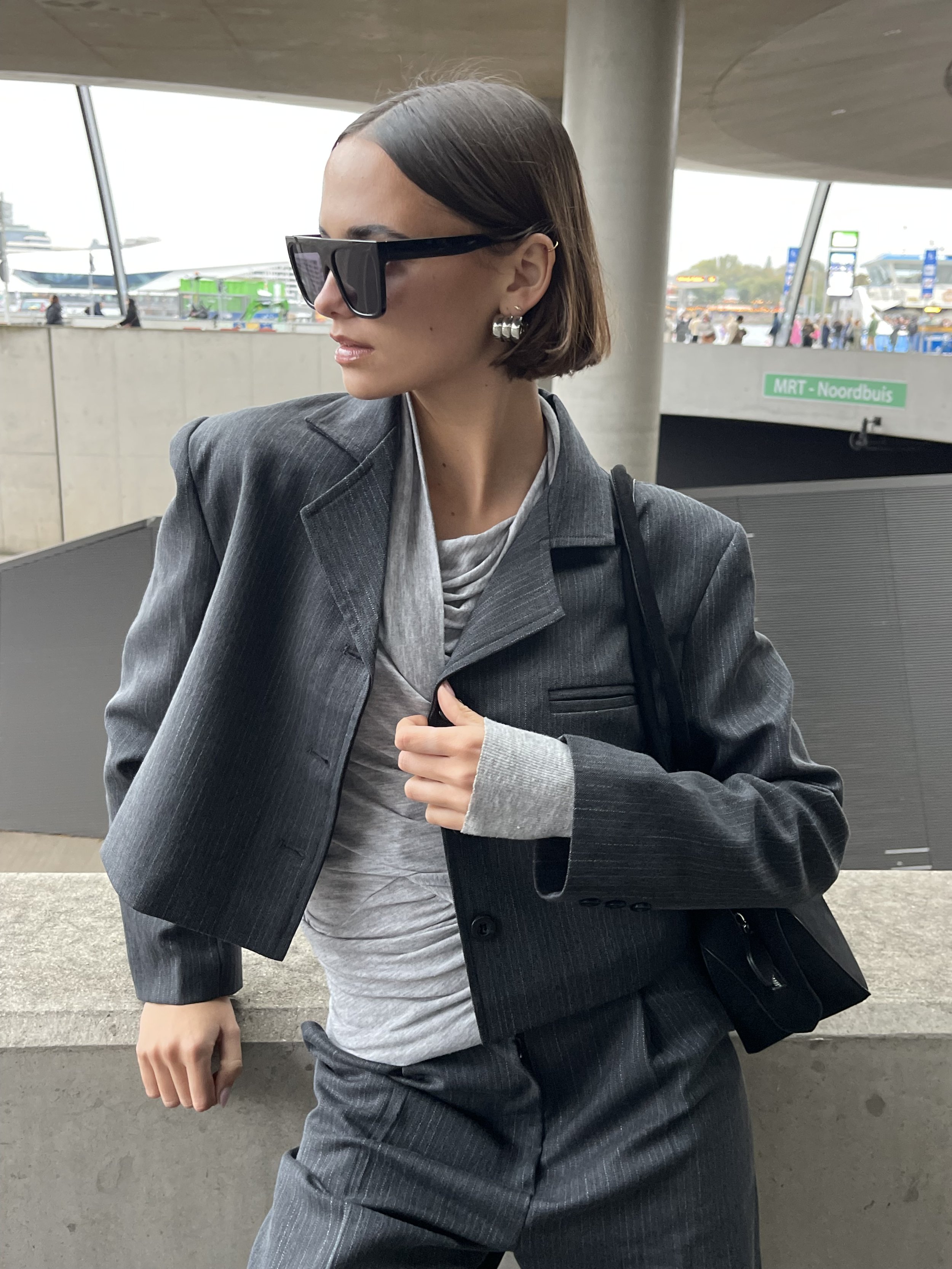 Pinstripe Suit Jacket, Charcoal