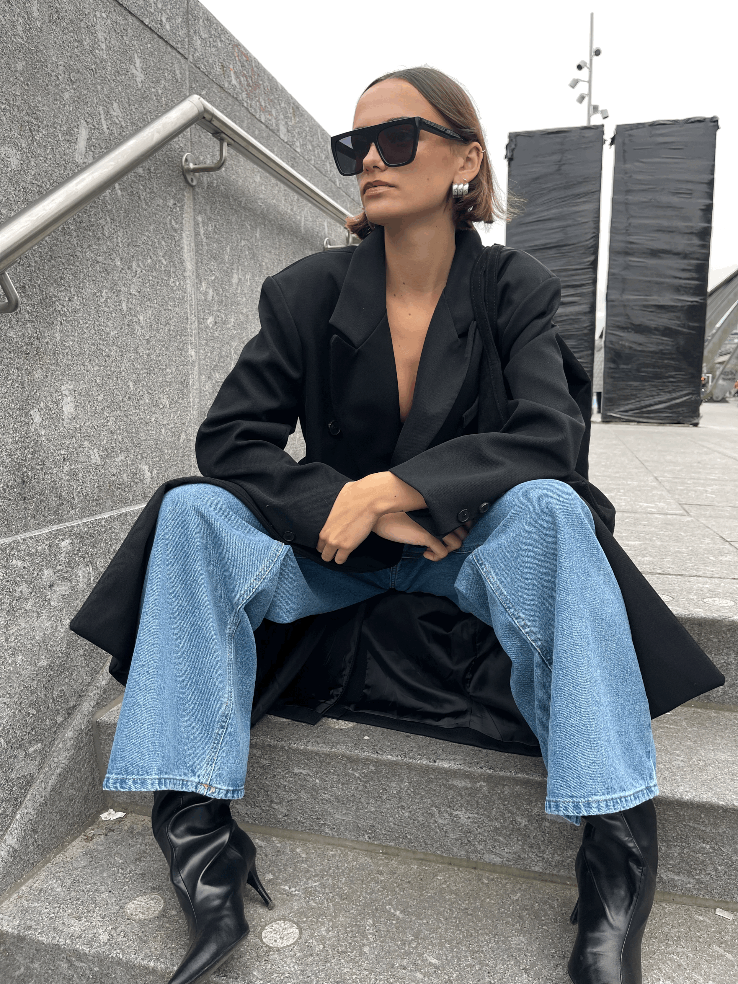 Double Breasted Long Coat, Black