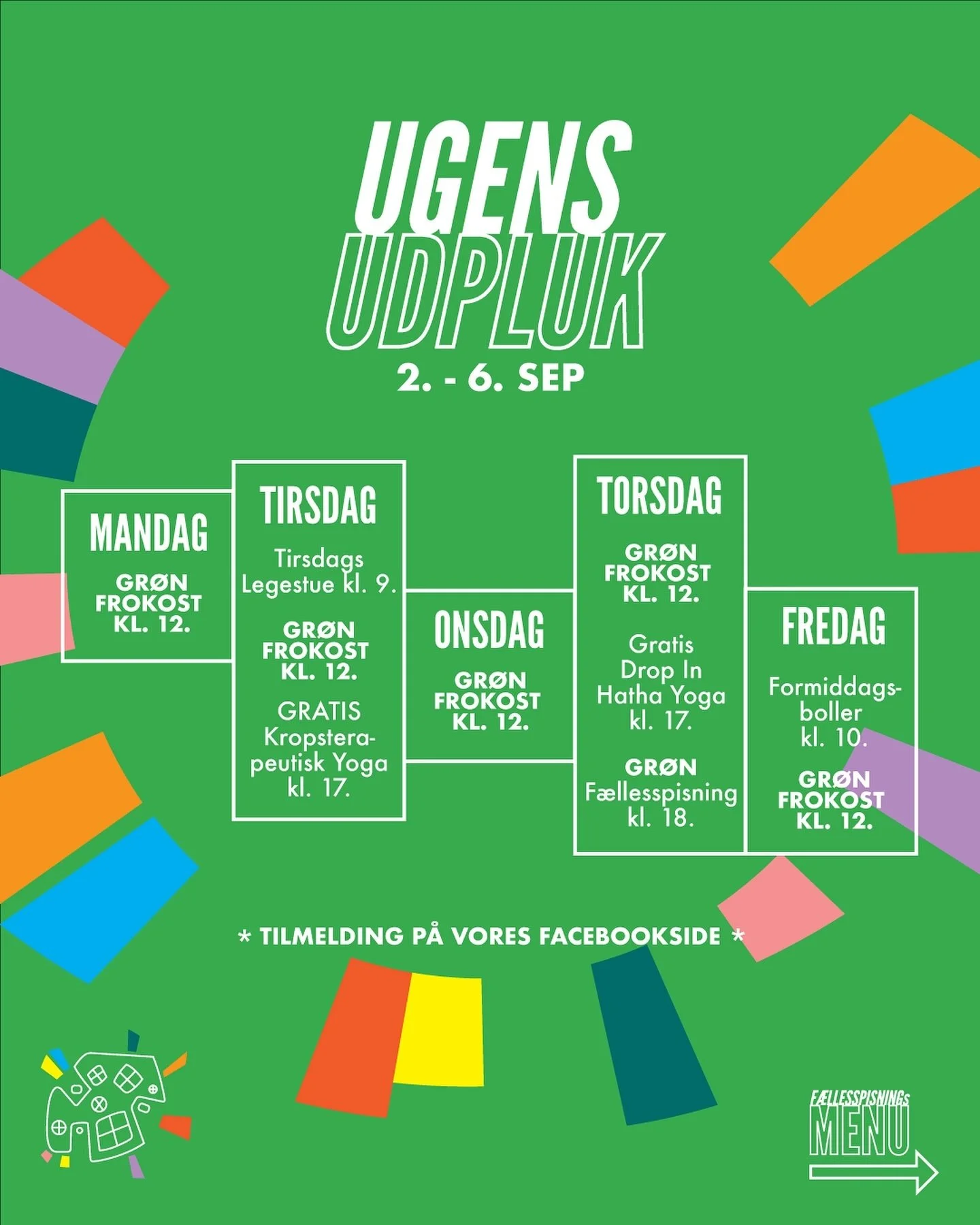 Vi er klar med “Ugens Udpluk” en grøn fællesspisningsmenu og nogle grønne frokost menuer 💚 Håber vi ses!