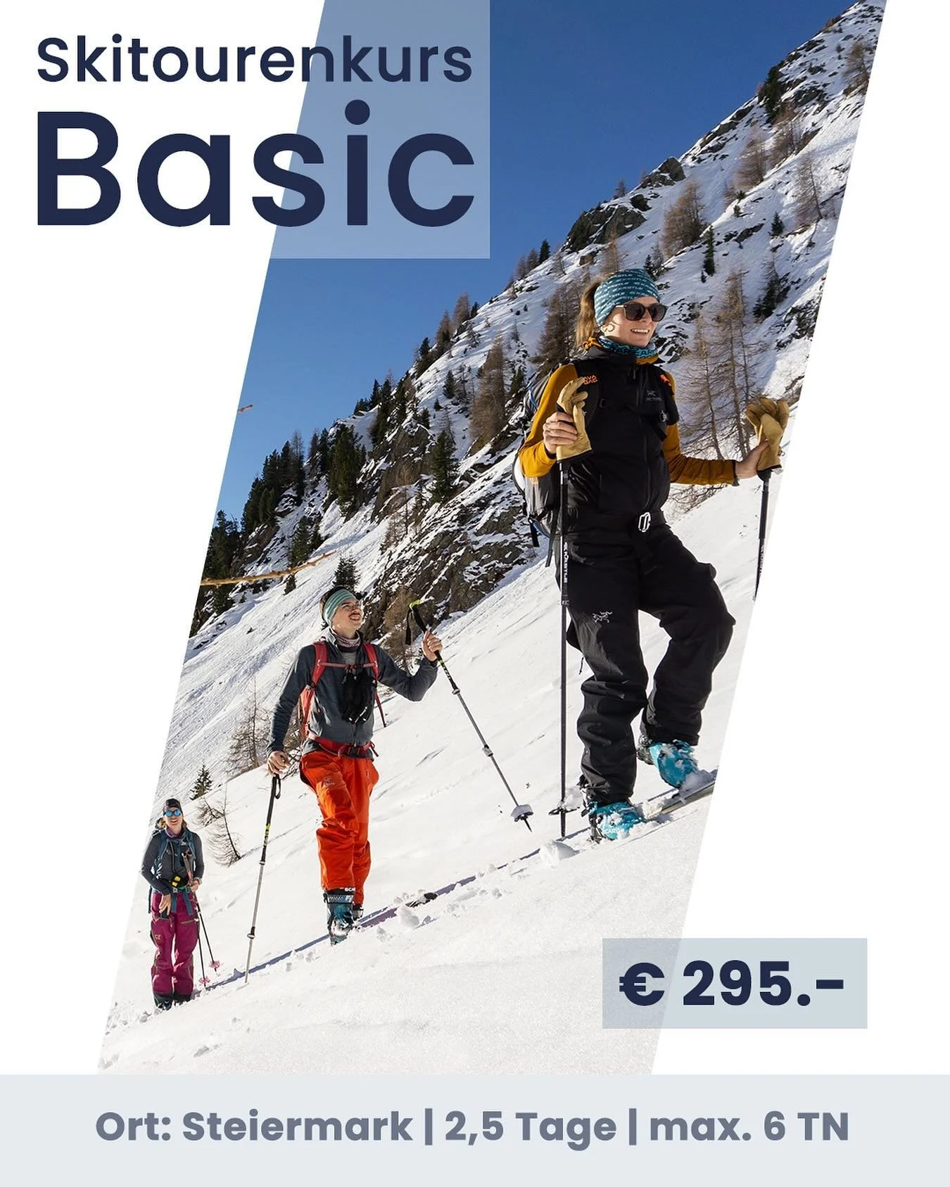 Lerne die Grundlagen des Skitourengehens, sichere Tourenplanung, Risikomanagement &amp; Gehtechnik kennen. In 2,5 Tagen wirst du von erfahrenen  Bergf&uuml;hrer:innen in kleinen Gruppen in Theorie und Praxis optimal auf die ersten eigenst&auml;ndigen