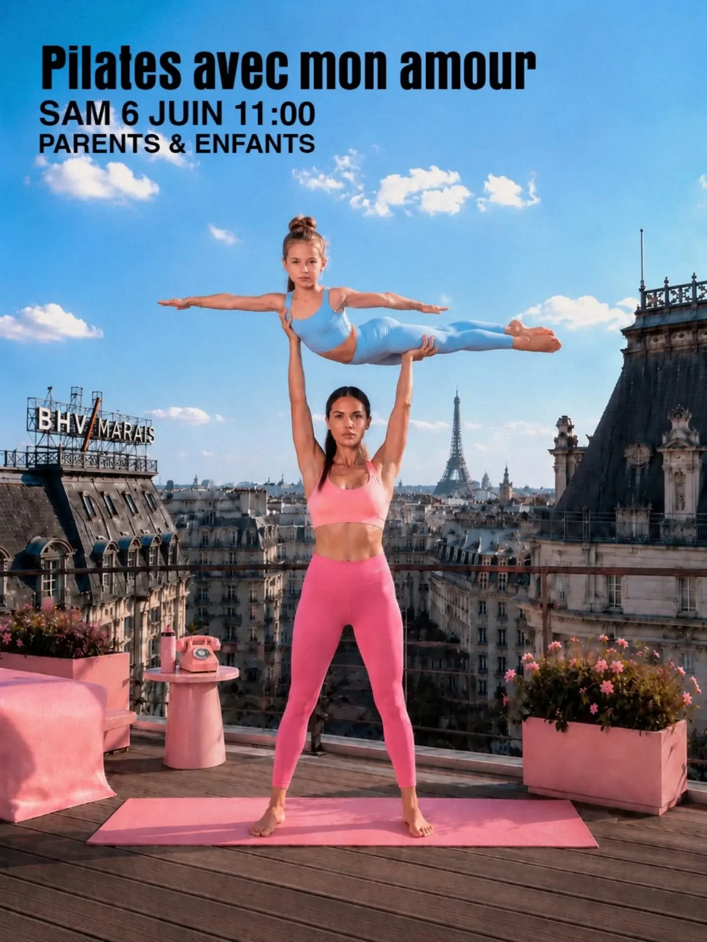 Un moment complice entre parents et enfants ! 

Partagez une s&eacute;ance de pilates ludique et douce avec votre kid, puis prolongez le plaisir autour d'un verre ou d'un dejeuner sur la terrasse @terrazamikuna 

(&Agrave; partir de 3 ans ) 

Merci d