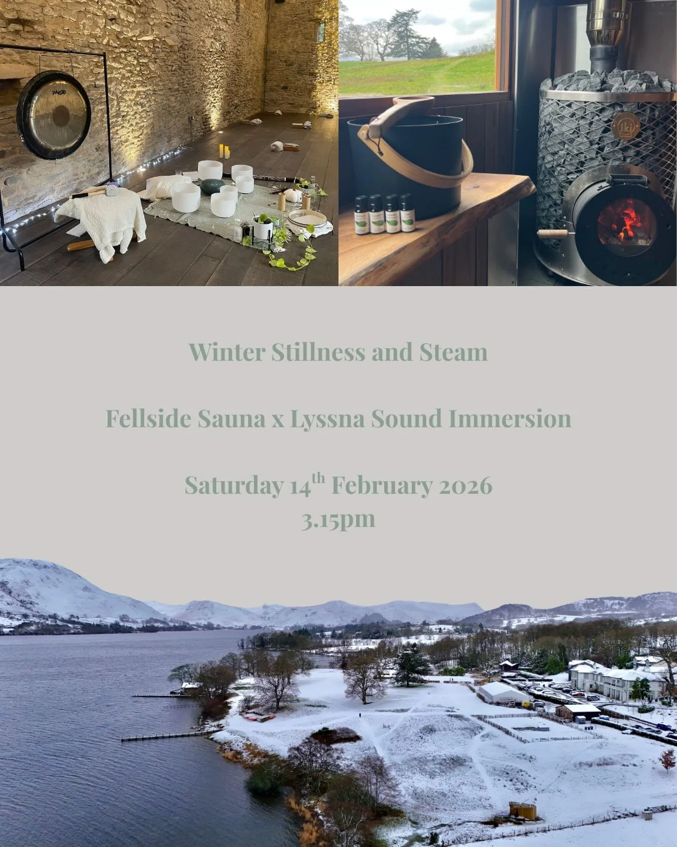 Fellside Sauna x Lyssna Sound Immersion

Saturday 14th February 3.15pm

Sauna session at Another Place, The Lake hotel followed by a beautiful sound healing session at @soulnatureuk Dacre.

For those who need some gorgeous self-care to look forward t