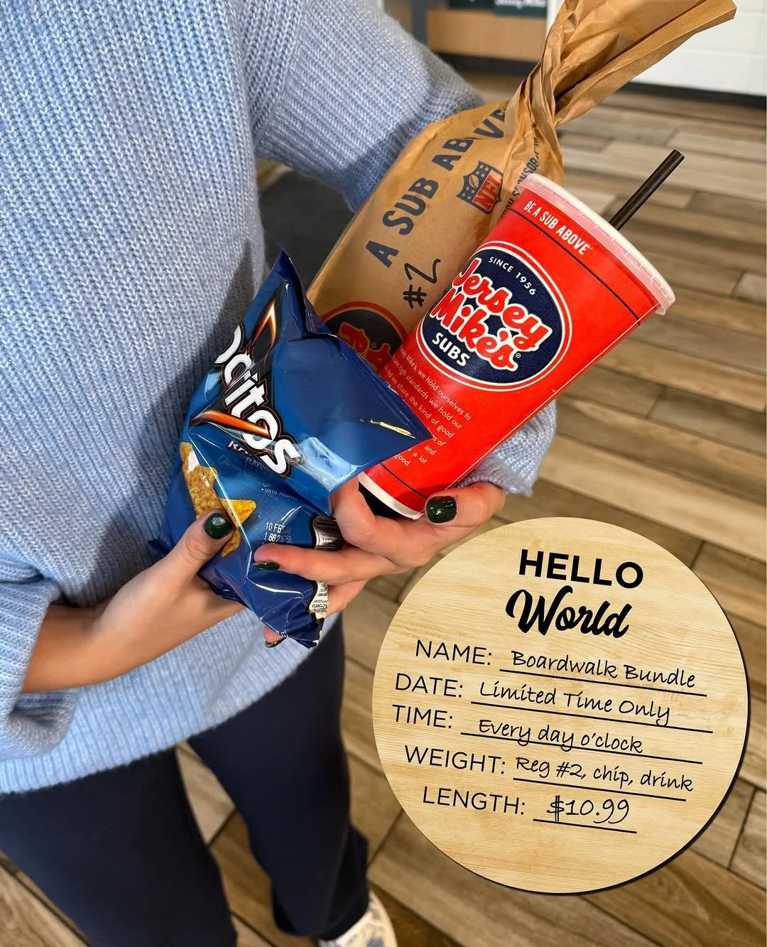 The Boardwalk Bundle has arrived at @jerseymikes! 🥪 Regular #2 sub, chips, and a 22oz fountain drink, all for $10.99.

#jerseymikes #boardwalkbundle #sandwich