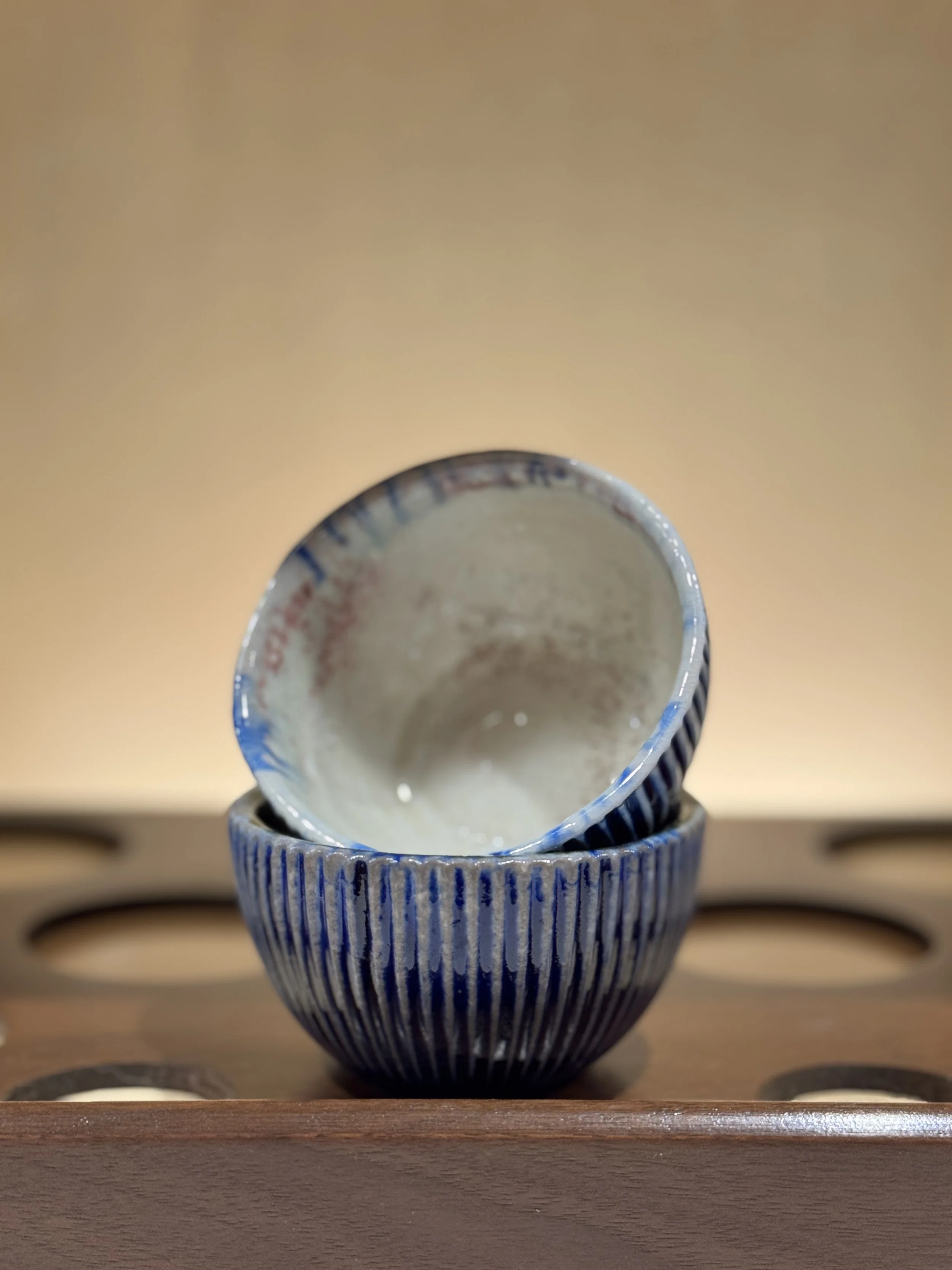 small porcelain salt bowls - blue