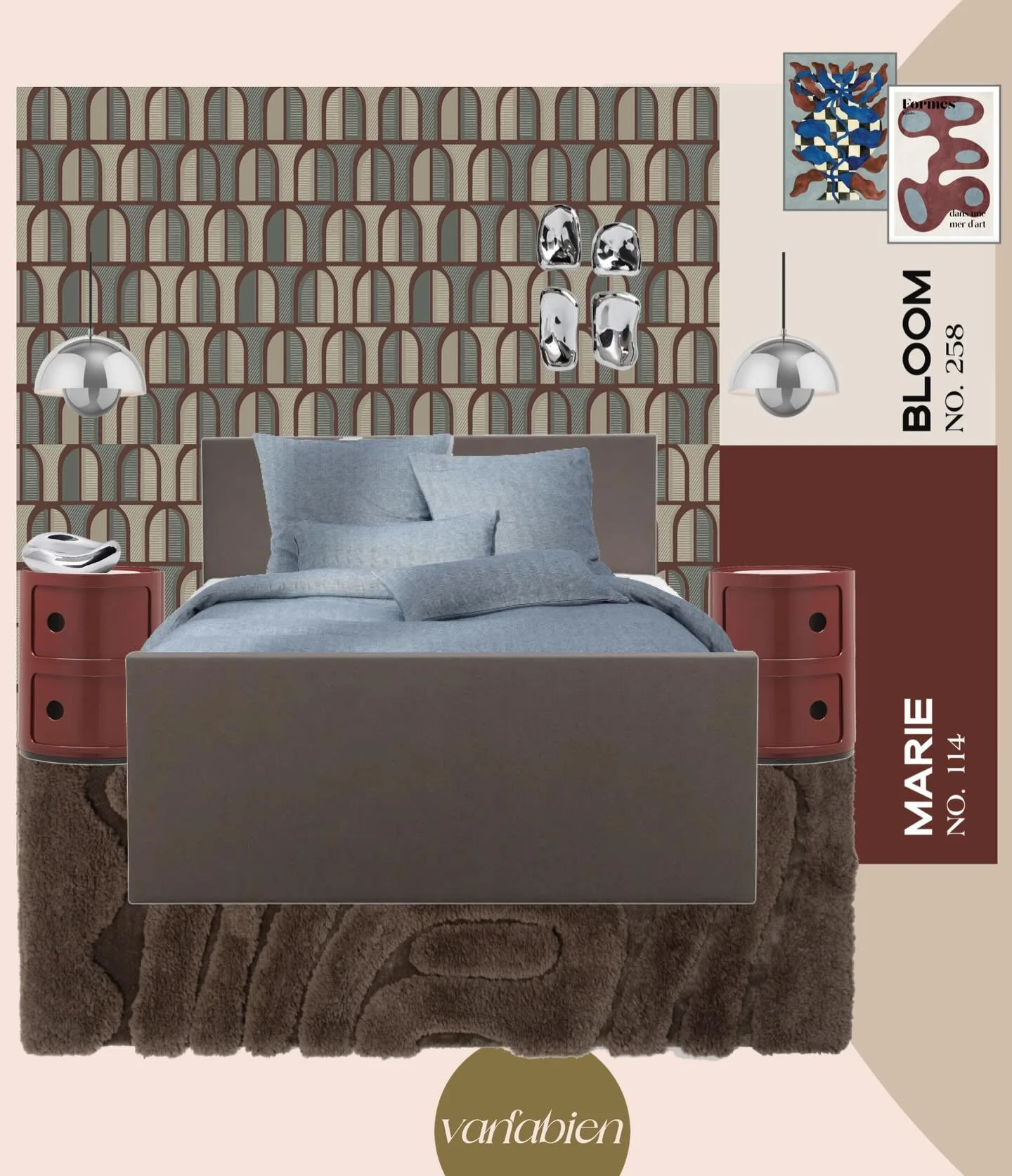 Durven en doen met kleur en prints betekent niet dat alles tegelijk moet schreeuwen.
Juist de balans maakt een interieur spannend &eacute;n tijdloos.

In dit meubel- en materiaalplan zie je hoe warme tinten, grafische prints en rustige volumes elkaar