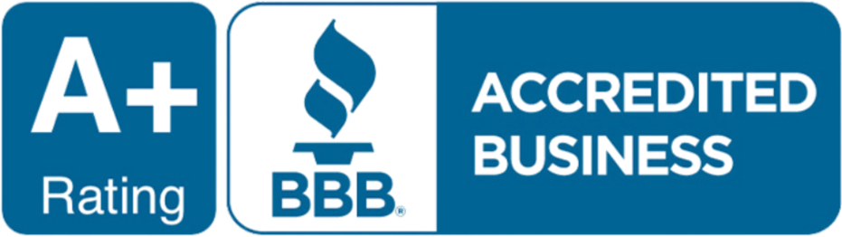 Logos for A+ Rating, BBB, and Accredited Business.