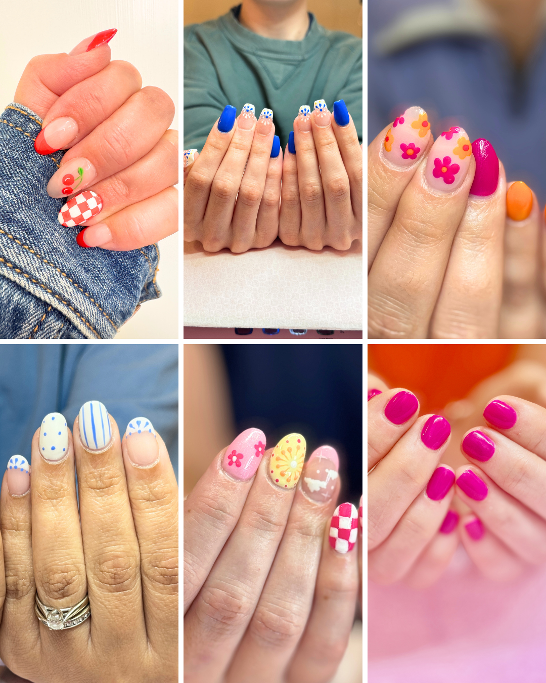 a collage of nail designs