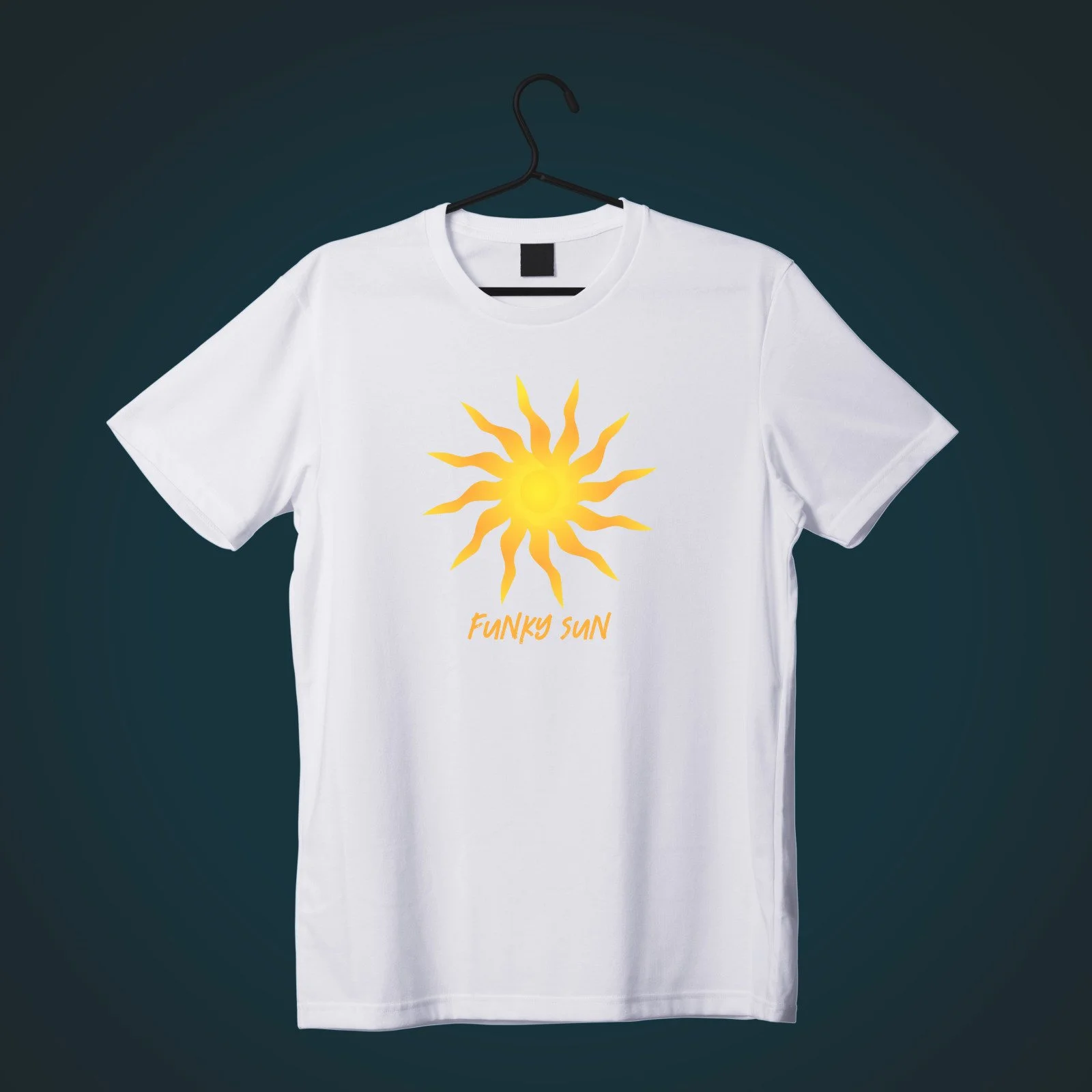 Yellow and Orange Funky Flaming Sun T-Shirt flat lay.jpeg