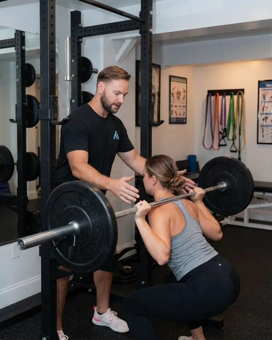 Patient working with a provider at a sports physical therapy and strength training clinic in Mount Pleasant, SC