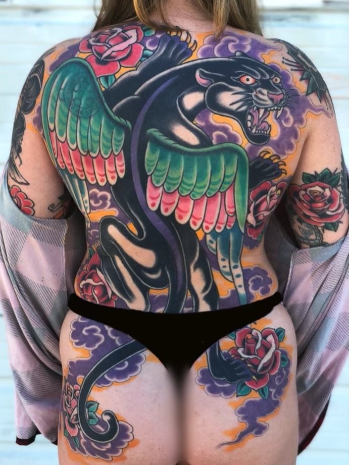 Strong lines for a strong woman. 🔥If you&rsquo;re looking to start your next large scale piece, we&rsquo;d love to work with you! We always love when y&rsquo;all swing by the shop to chat ideas&hellip; but we&rsquo;re also available via DM, email, t