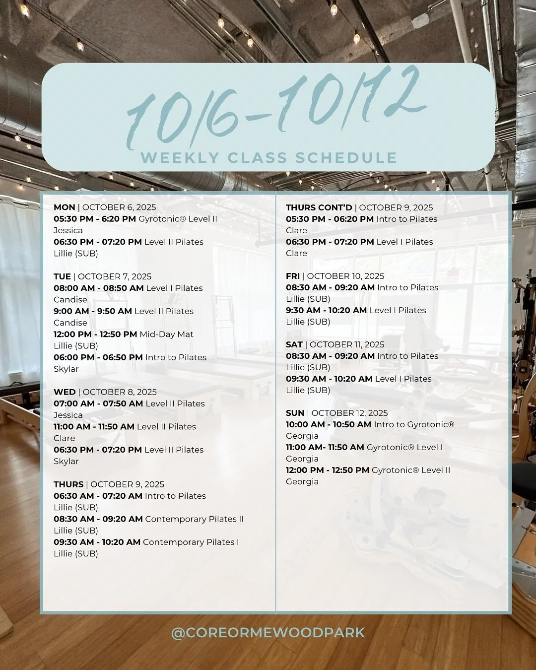 Happy October Everyone! We welcome the fall season and are excited to move with you through it all! 

We&rsquo;re thrilled to have Lillie subbing this week. Come see us for Semi Private Classes and Private Sessions! 

#coreormewoodpark #ormewoodpark 