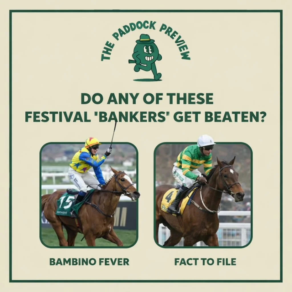 Do any of these festival &lsquo;bankers&rsquo; get beaten?

- 1:20 Bambino Fever (Mares Novice Hurdle) 
- 4:00 Fact To File (Ryanair Chase)

Let us know ⬇️🏇