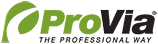 ProVia logo with green and black lettering on a dark background.