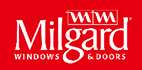 Milgard Windows & Doors logo on a red background.
