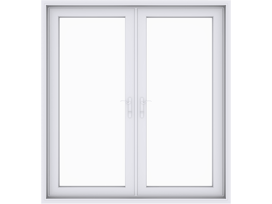 White double glass doors with white frames and handles leading outside