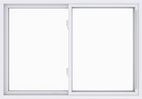 A white sliding window with two panels, one fixed and one sliding open.