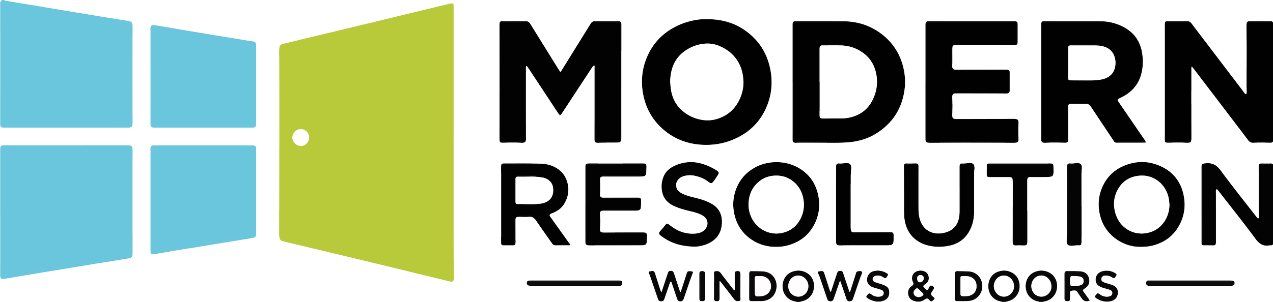 Modern Resolution logo featuring stylized windows and a door with the company name and 'Windows & Doors' text.
