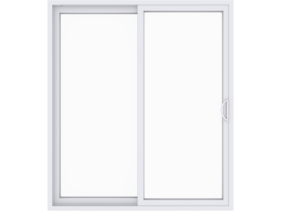 Silver sliding glass door with a handle on the right side.