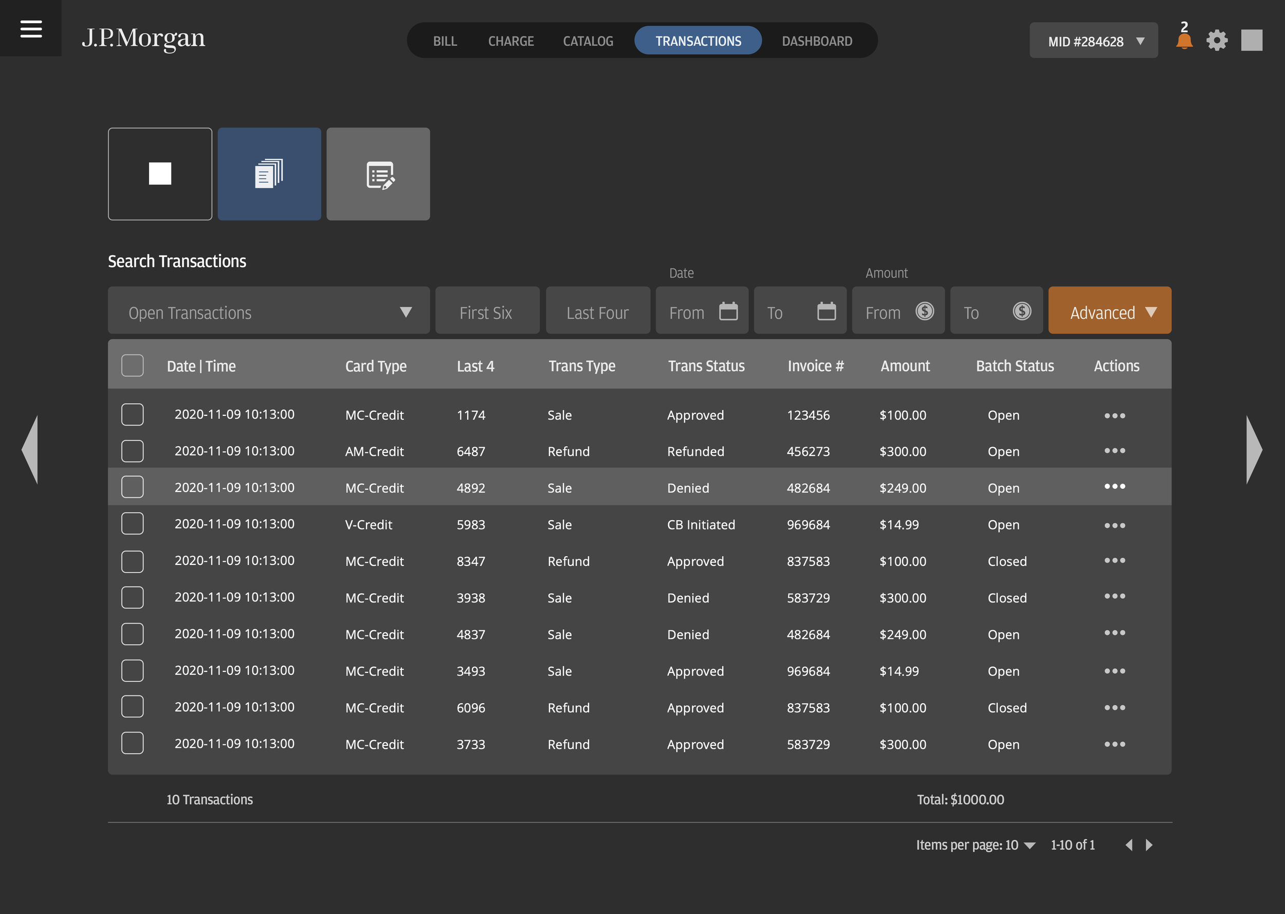 Customer Transaction Details Page, quickly filter and look up necessary information