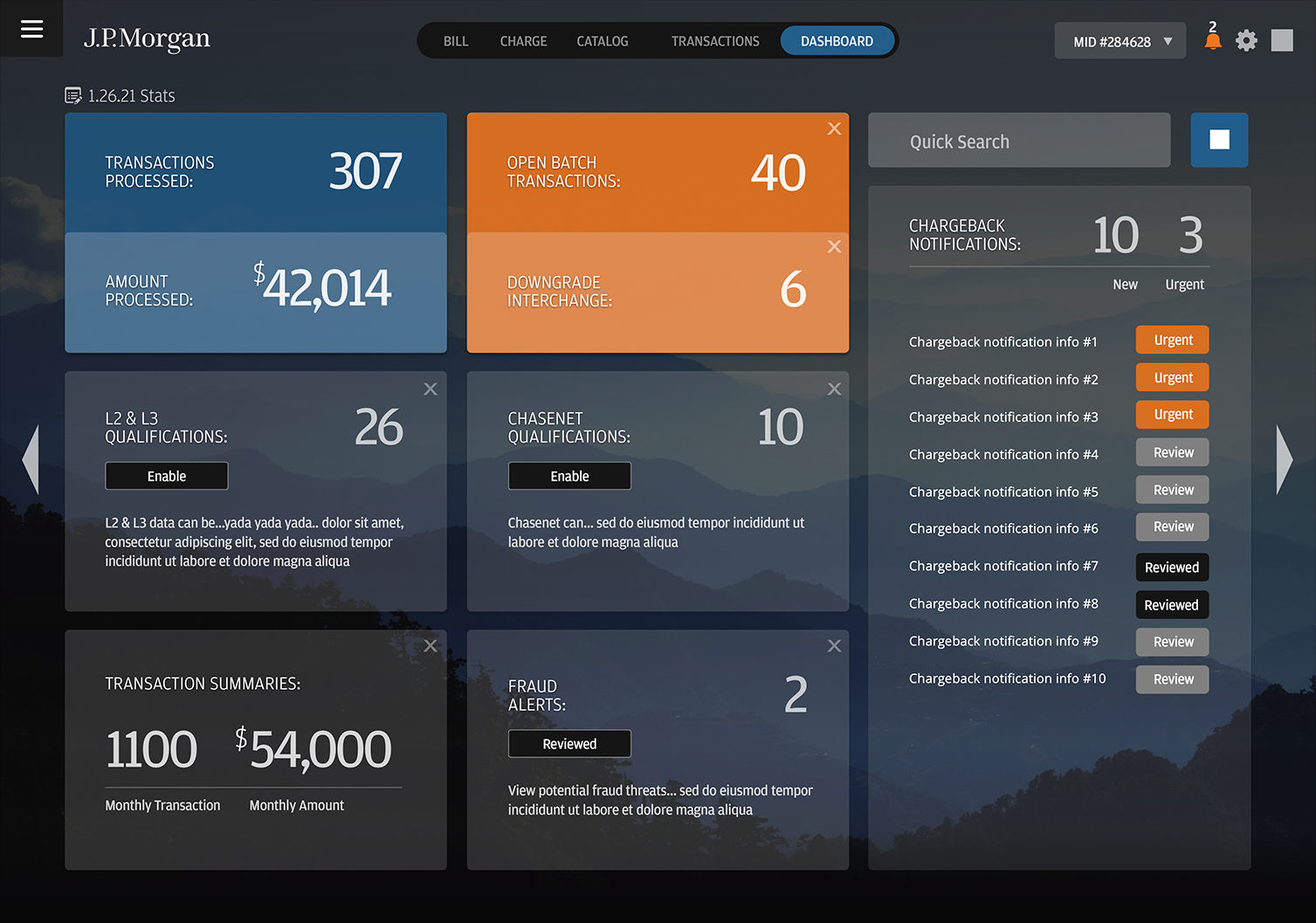 Virtual Terminal - Customizable User Dashboard