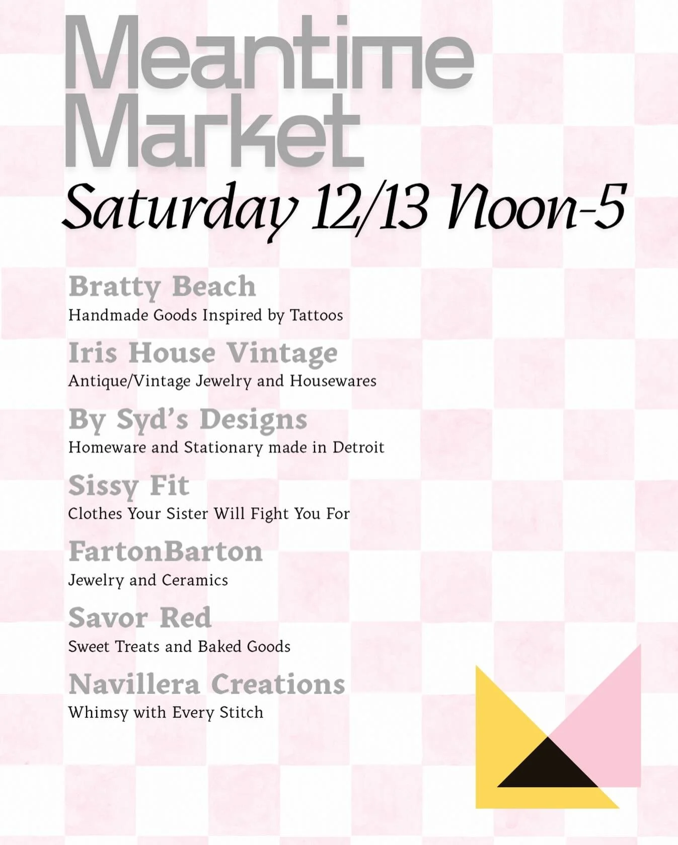 Oh hey! Did you know I&rsquo;ll be at @meantimeoncass on Saturday, Dec. 13th from Noon - 5 PM? Come out, say &ldquo;hello&rdquo;, and check out these great vendors! Can&rsquo;t wait to see you there! ✌️
.
.
.
.
.
#irishousevintage #jewelryforsale #su