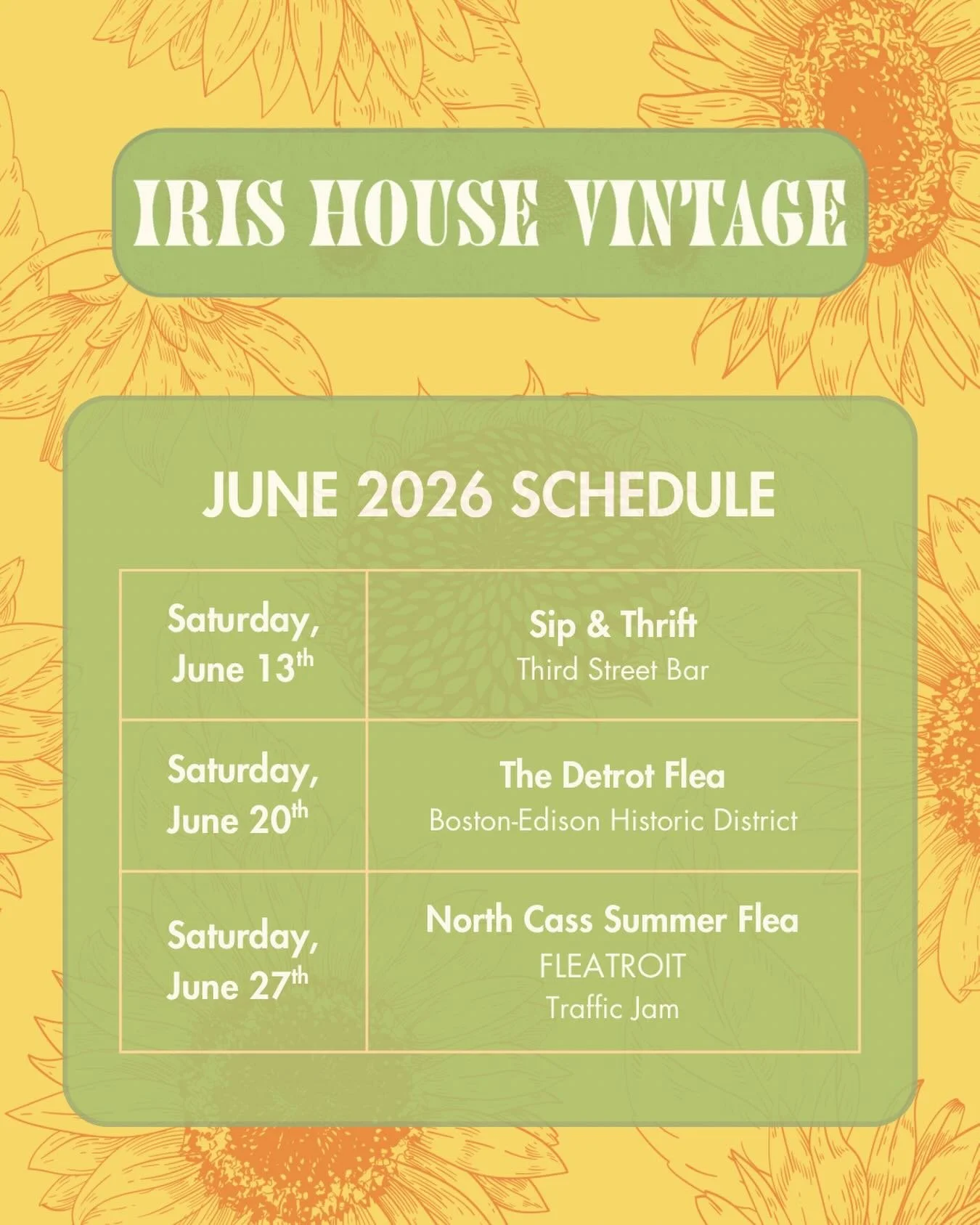 ☀️JUNE 2026 SCHEDULE! ☀️
Can&rsquo;t wait to see you!
.
.
.
.
.
#vintagefinds #vintagefindsforsale #detroitvintage #vintagesterlingsilver #sterlingsilver