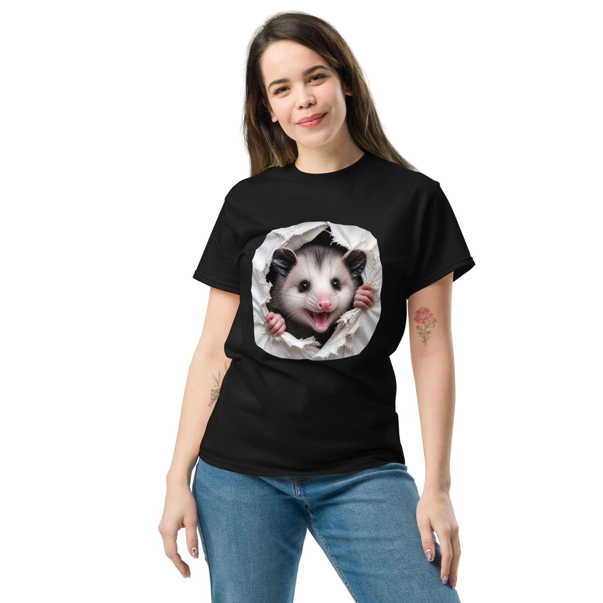 Screaming Opossum Torn Paper Graphic T-Shirt