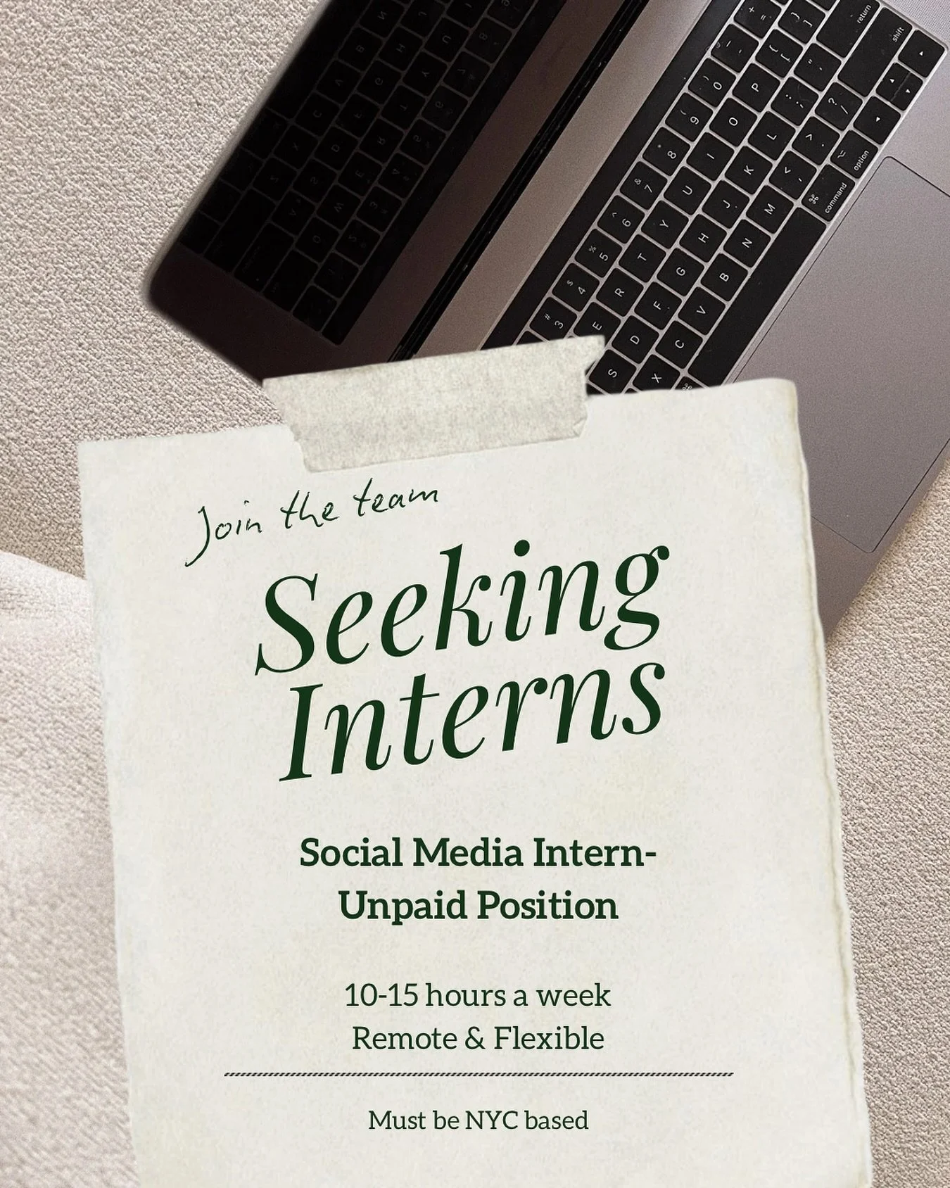 Join our team ✨
We&rsquo;re offering an unpaid internship for school credits &ndash; remote, flexible, and NYC-based.
A great opportunity to gain hands-on experience in content creation, strategy, social media management and client work in a fast-gro