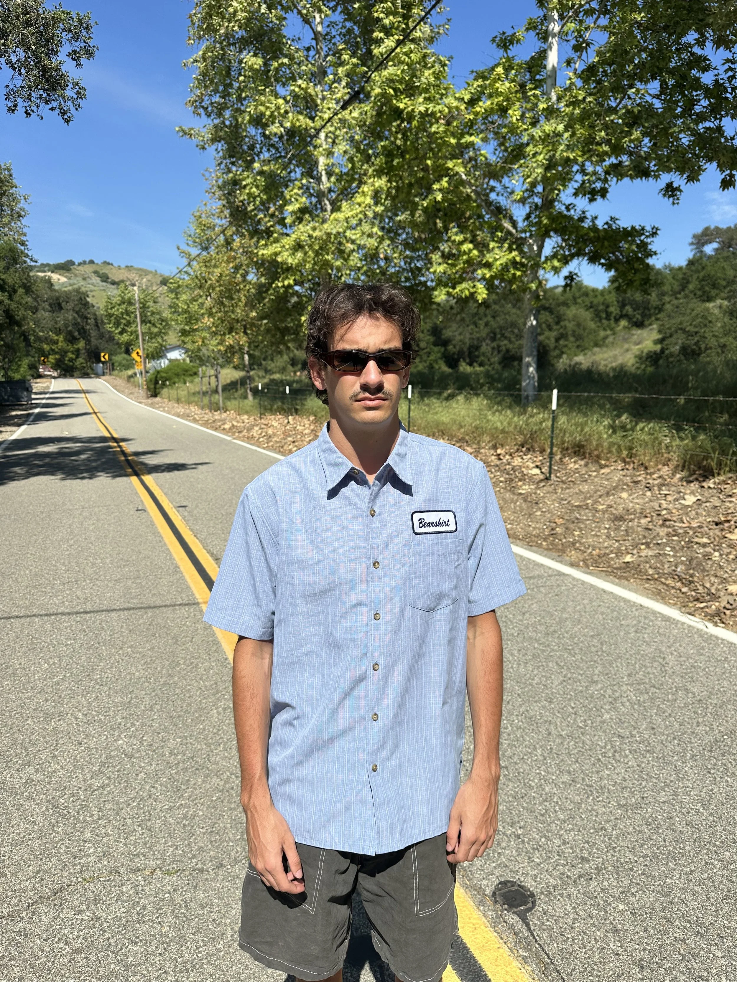 Light Blue Plaid Work Shirt (M)