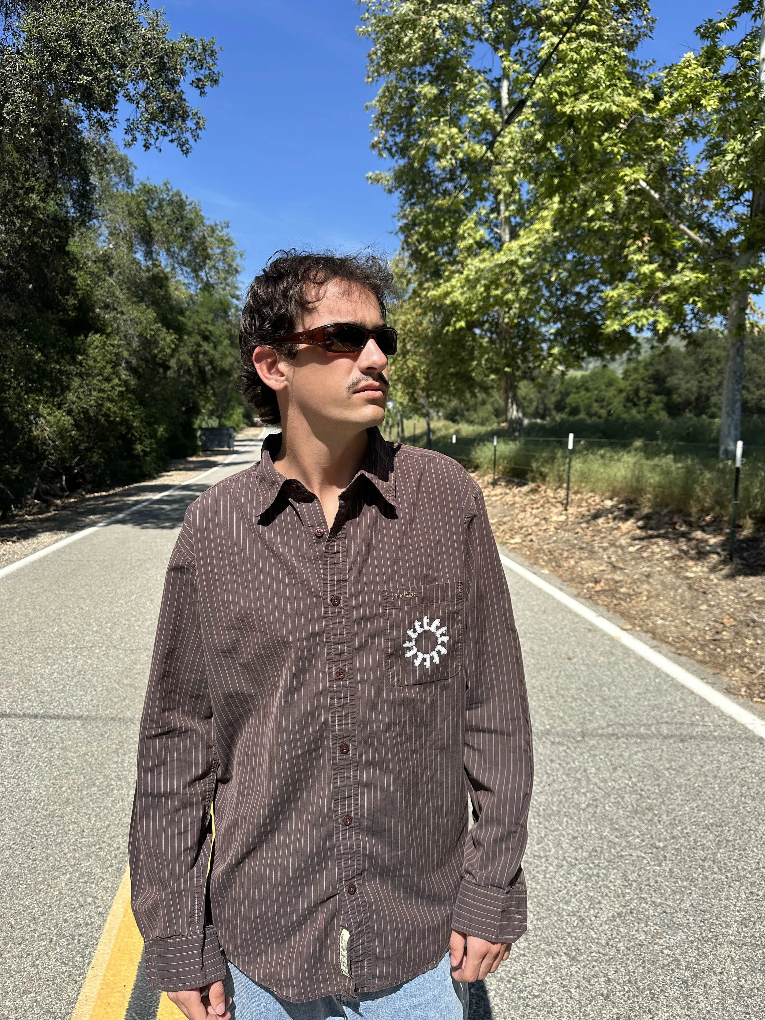 Brown Striped Circle Button-UP (XL)