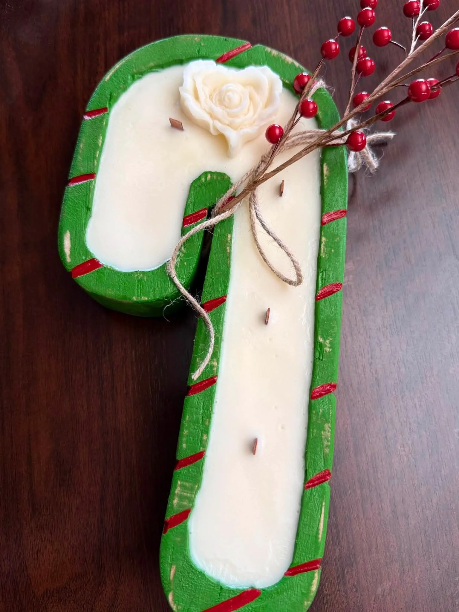 Candy Cane Wooden Bowl