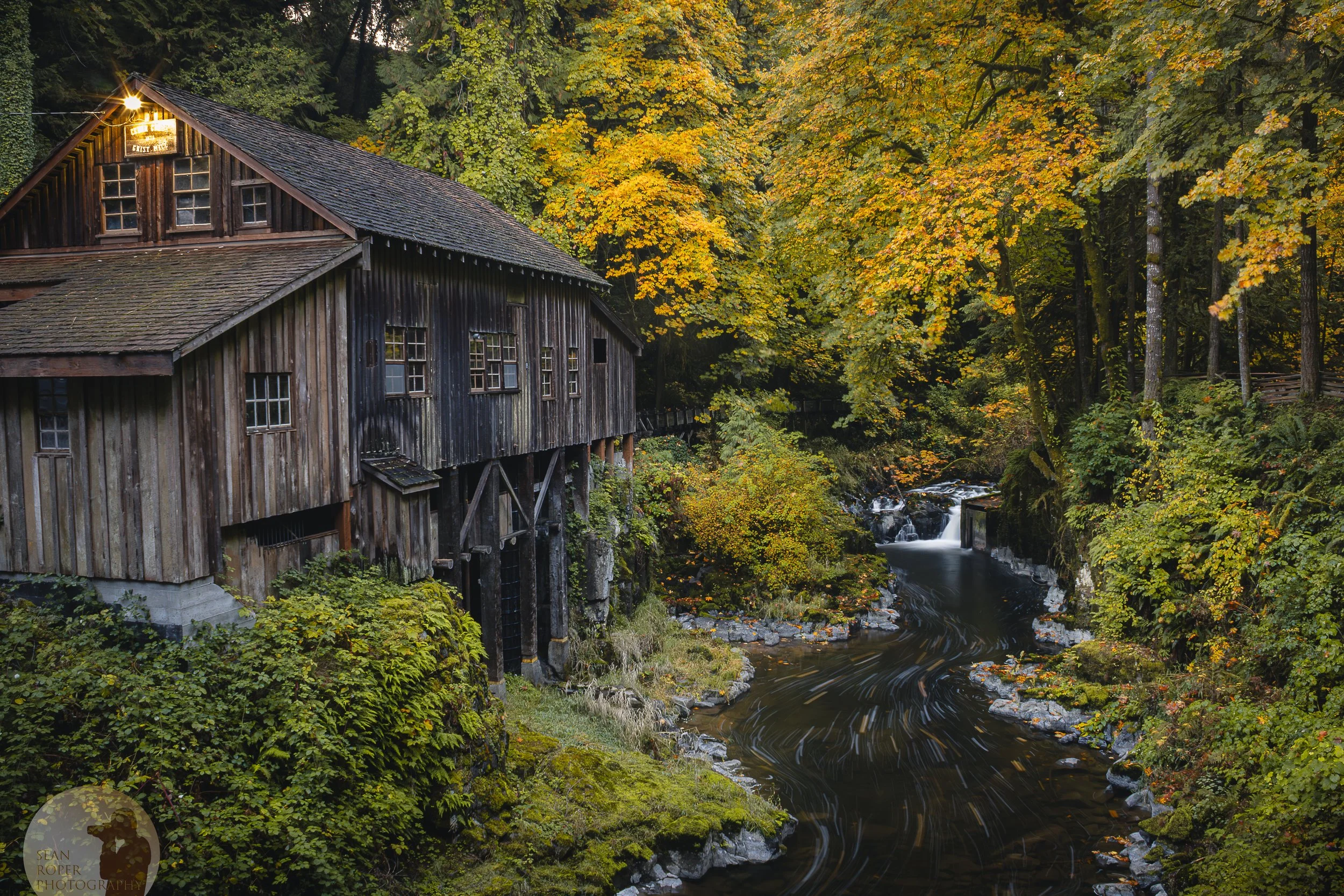 Old mill in autumn. Woodland, Washington